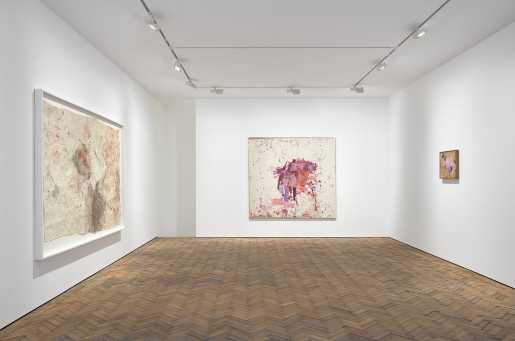 Photo of an installation of Martha Jungworth's abstract paintings