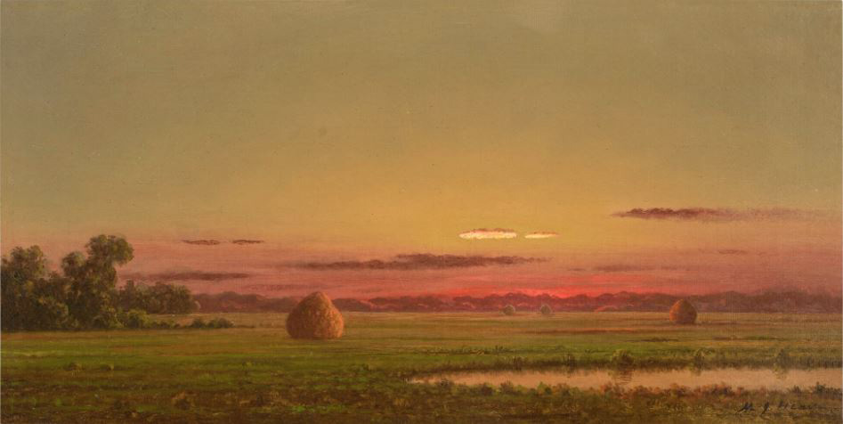 MARTIN JOHNSON HEADE
Northern Marsh: Sunset, c. 1880s
Oil on canvas
8 x 16 in.

ESTIMATE:
USD 100,000 – 150,000
ACHIEVED:
USD 381,000 (Premium)

Landscape painting of an open field with pink clouds and orange skies
