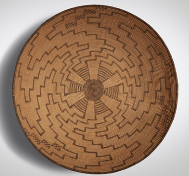 Apache Basket Tray, Diameter: 22 5/8 in; Height 5 in.

ESTIMATE:
USD 10,000 – 15,000
ACHIEVED:
USD 7,820 (Premium)

Grey and black woven basket.