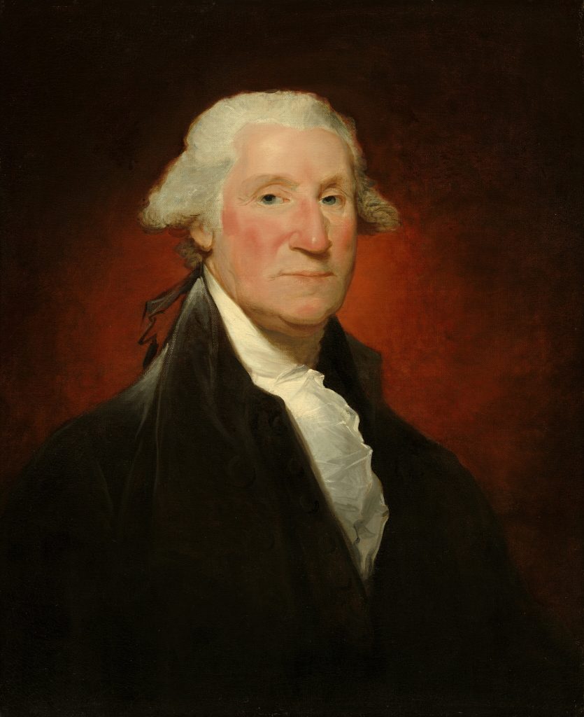 GILBERT STUART
George Washington (Vaughan Type), 1795
Oil on canvas
29 x 23 3/4 in. 

ESTIMATE:
USD 1,500,000 – 2,500,000
ACHIEVED:
USD 2,833,000 (Premium)

Portrait of George Washington with red and black background.