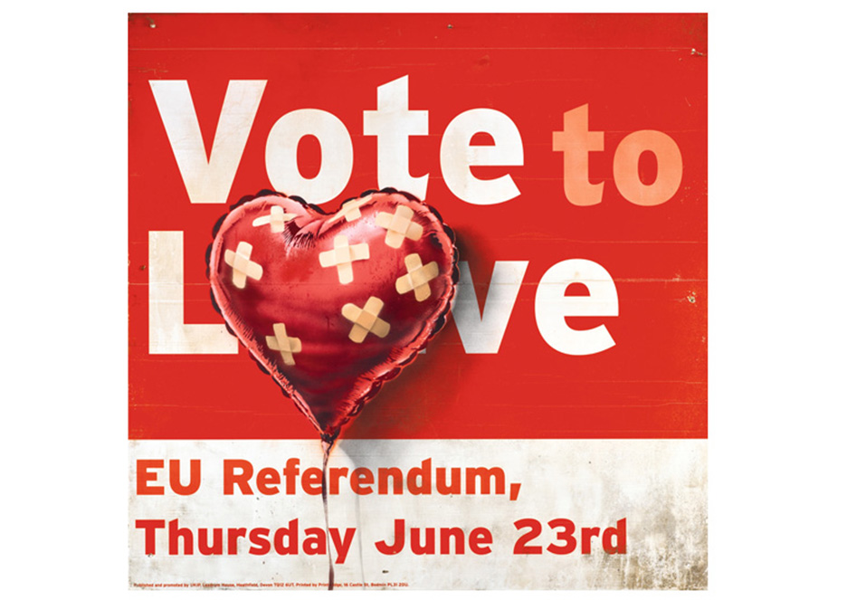 VOTE TO LOVE
Spray paint on UKIP placard mounted on board
46 x 46 x 3 1/4 in.